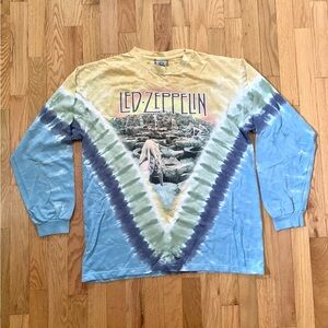 Vintage Liquid Blue Tie Dye Led Zeppelin Long Sleeve T Shirt